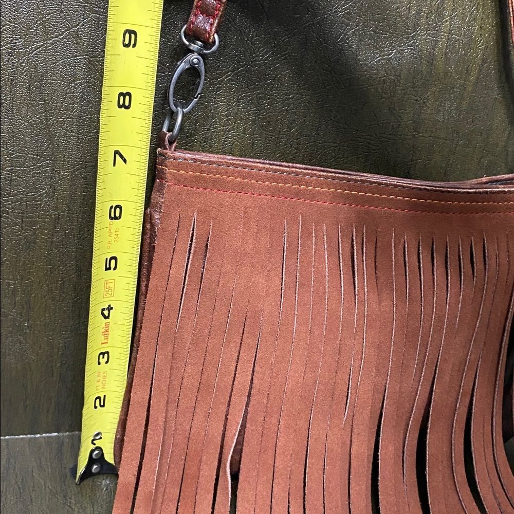 Catchfly Faux Suede/Leather Country Western Fringe Crossbody Purse Bag w/ jewels - Picture 4 of 14
